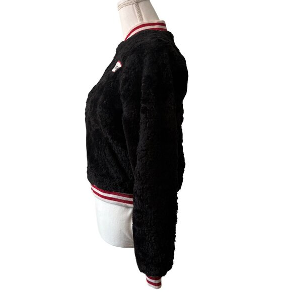 Disney X Forever 21 Mickey Mouse Faux Fur Bomber Jacket Black Red Womens Size S - Picture 2 of 15